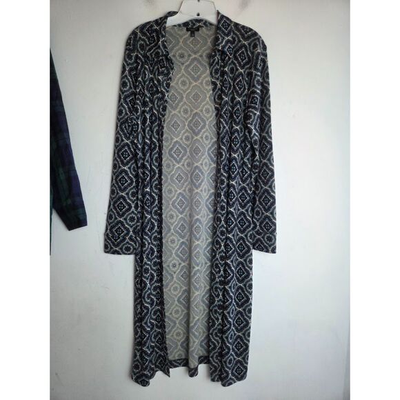 Talbots Navy Blue & Brown Ikat Tapestry Print Jersey Knit  Midi Shirt Dress 14 - Picture 6 of 7